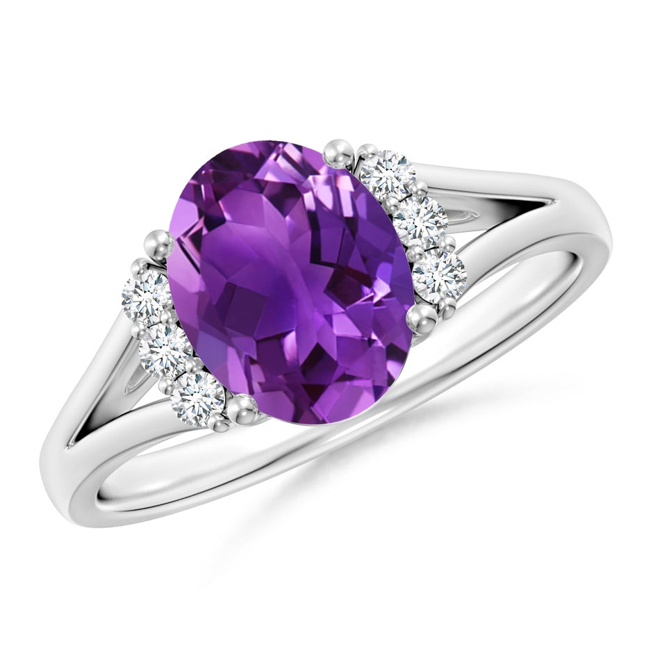 Oval Amethyst with Round Diamond Collar Solitaire Ring