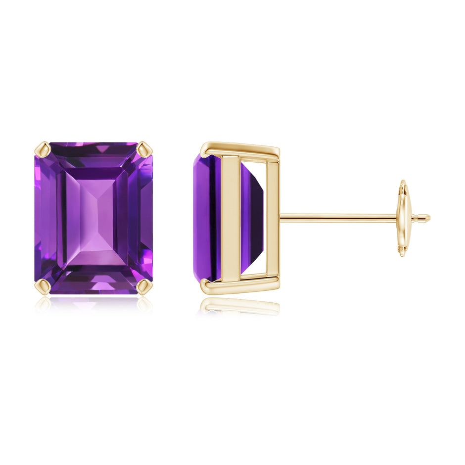 Prong-Set Emerald-Cut Amethyst Solitaire Stud Earrings