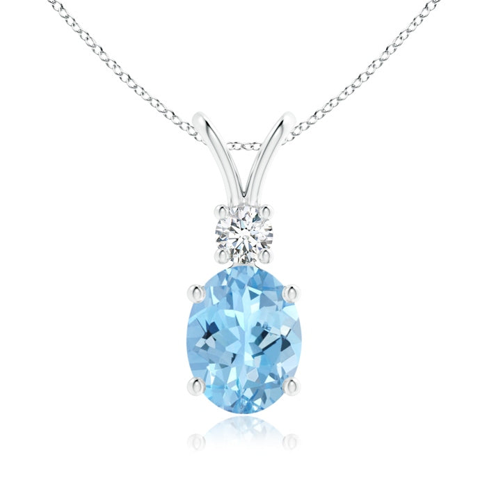V-Bale Oval Aquamarine Solitaire Pendant with Diamond