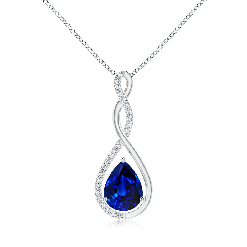 Lab-Grown Twisted Infinity Floating Blue Sapphire Drop Pendant