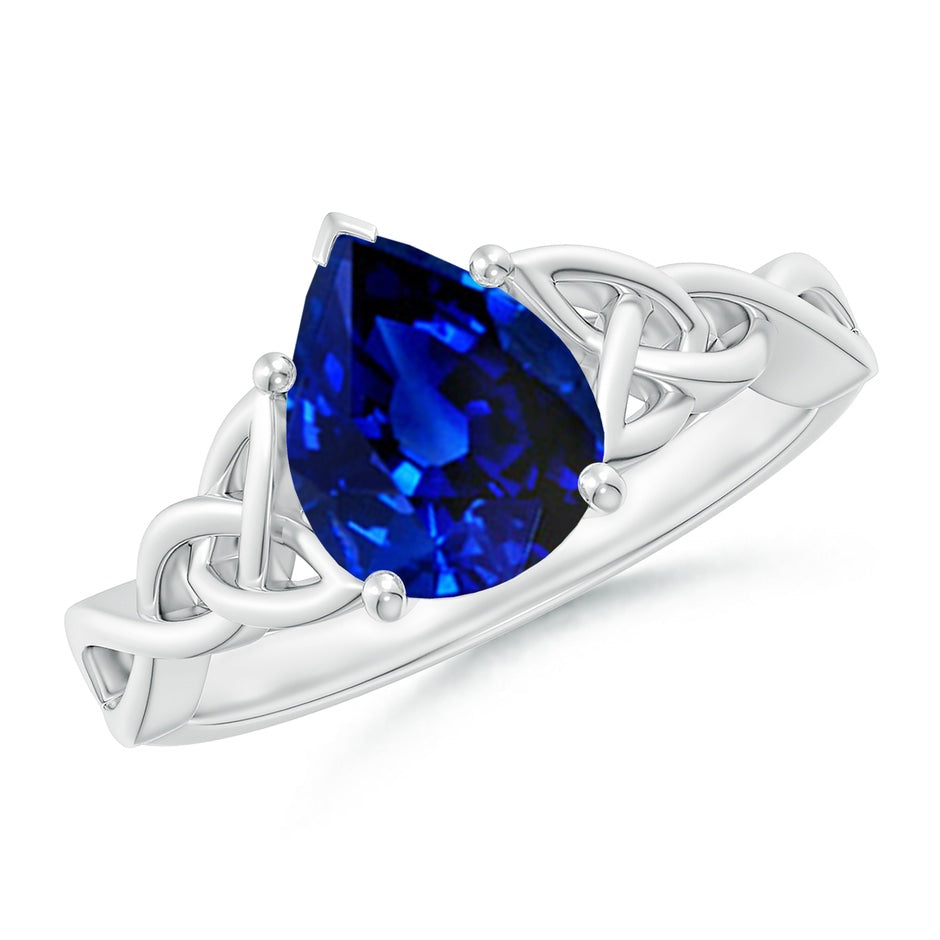 Lab-Grown Pear-Shaped Blue Sapphire Celtic Knot Engagement Ring