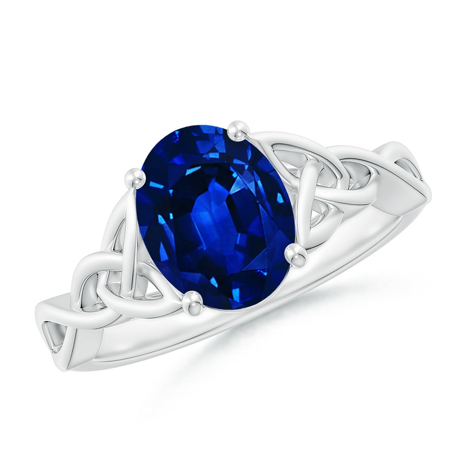 Lab-Grown Oval Blue Sapphire Celtic Knot Engagement Ring
