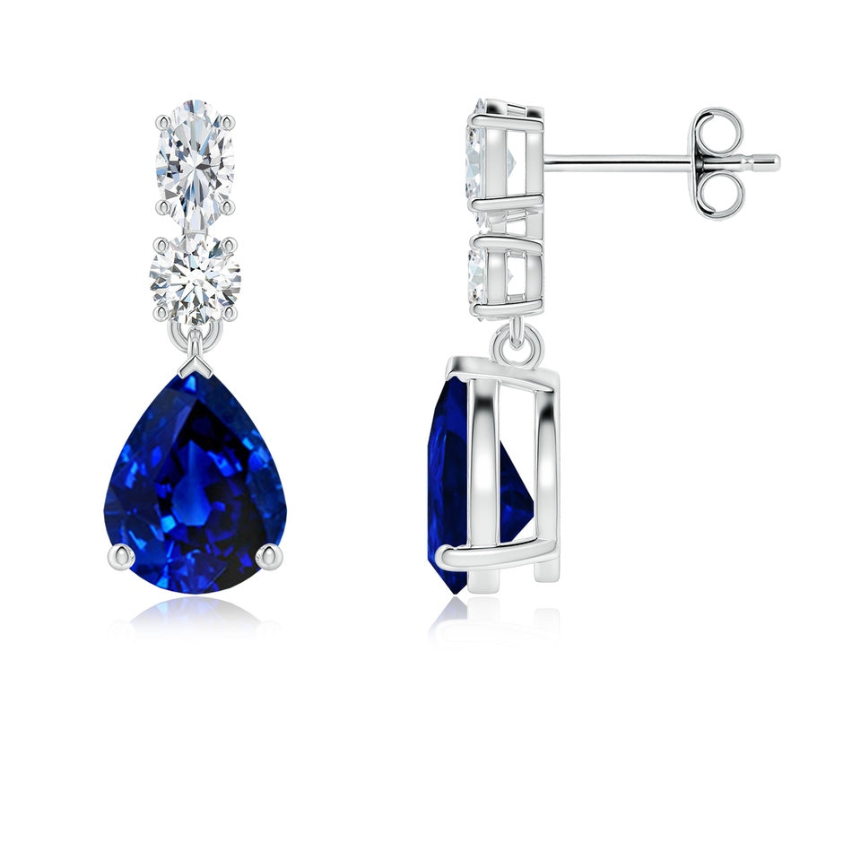 Prong-Set Pear Lab-Grown Blue Sapphire Dangle Earrings with Diamond Accents