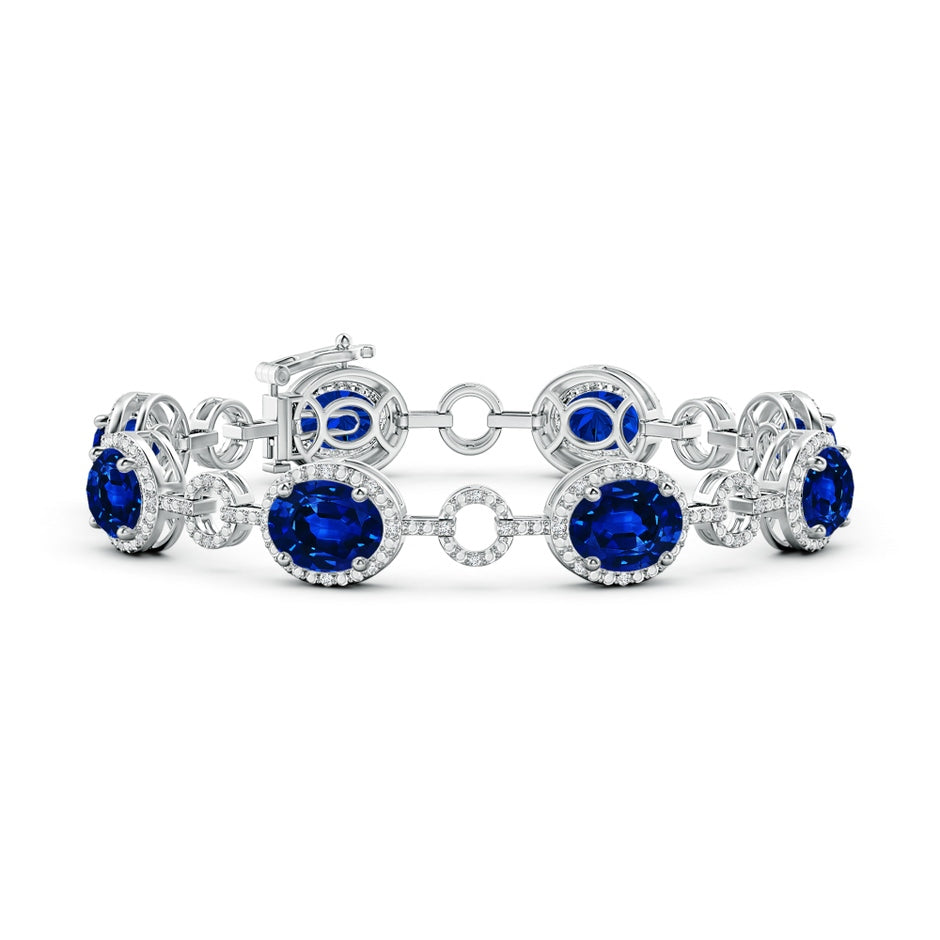 Lab-Grown Oval Blue Sapphire Halo Open Circle Link Bracelet