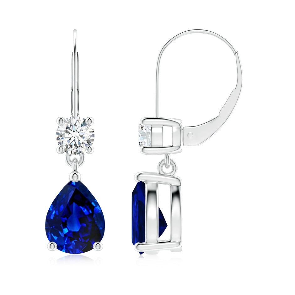 Lab-Grown Pear Sapphire Leverback Drop Earrings with Lab Diamond