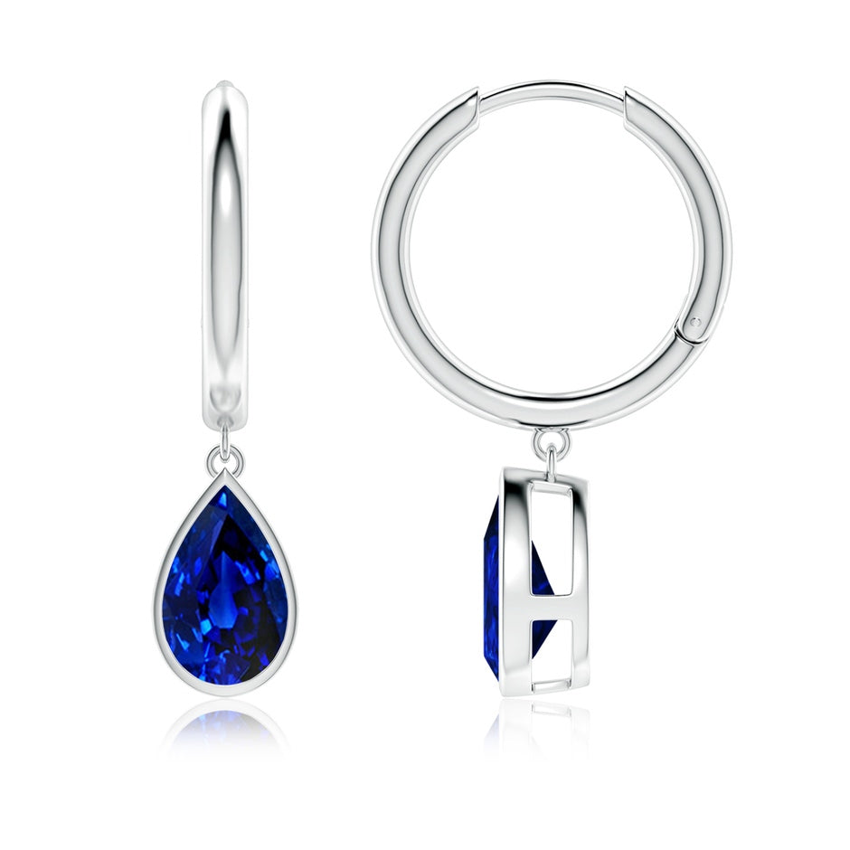 Pear-Shaped Lab-Grown Blue Sapphire Hoop Drop Earrings
