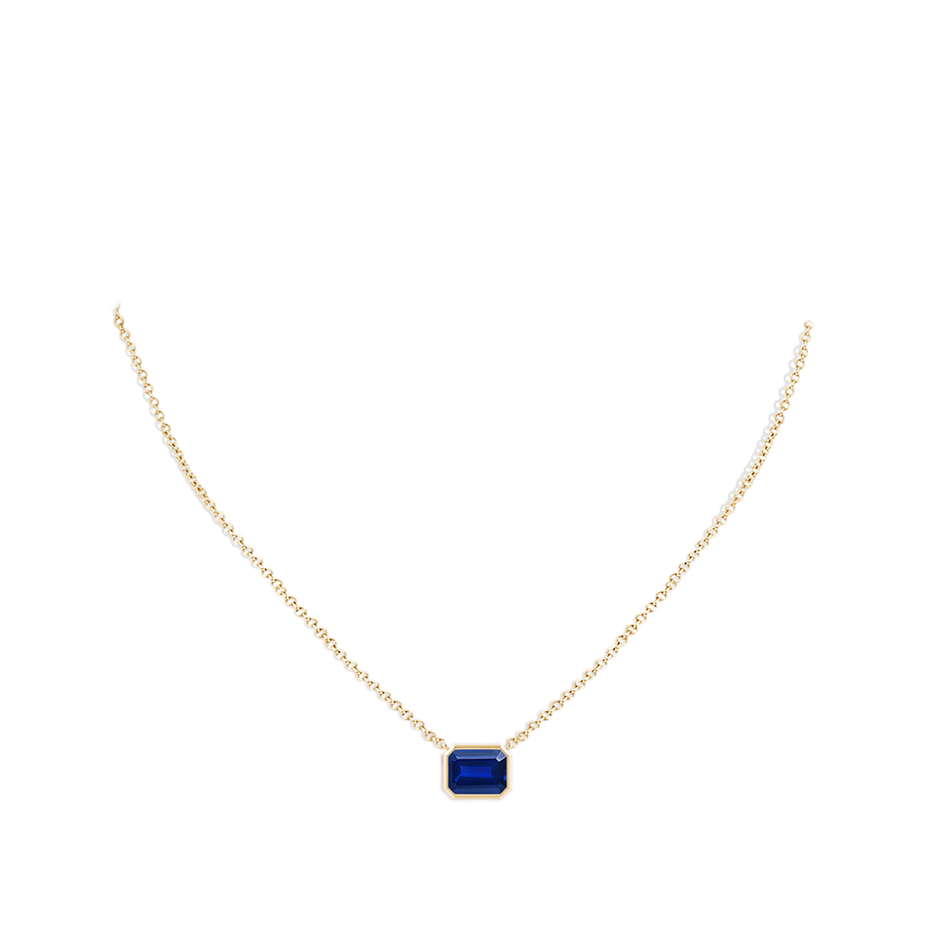 Lab-Grown East-West Bezel-Set Emerald-Cut Blue Sapphire Pendant