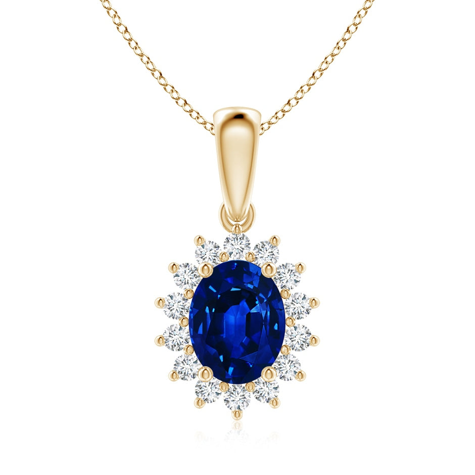 Lab-Grown Oval Blue Sapphire Pendant with Floral Halo