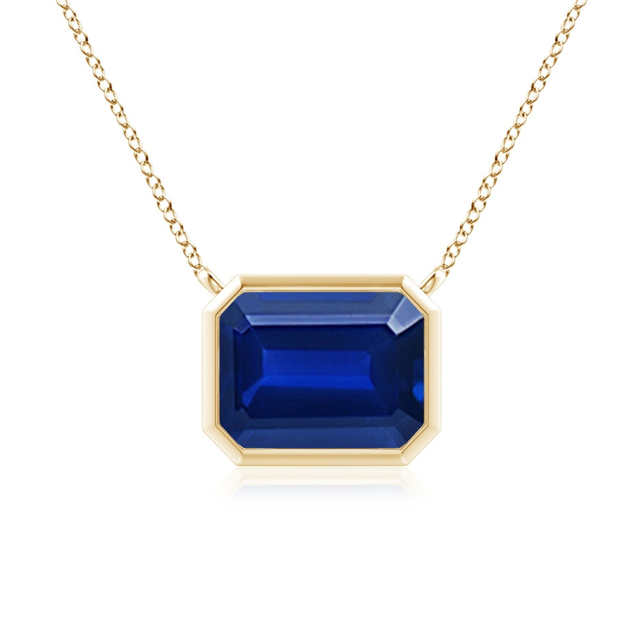 Lab-Grown East-West Bezel-Set Emerald-Cut Blue Sapphire Pendant