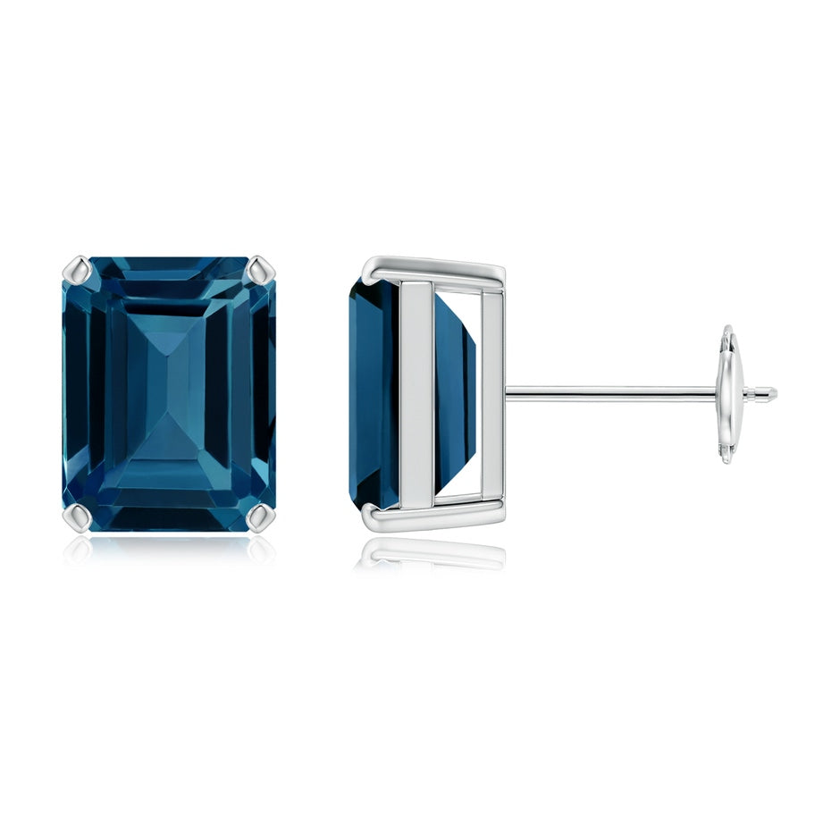 Prong-Set Emerald-Cut London Blue Topaz Solitaire Earrings