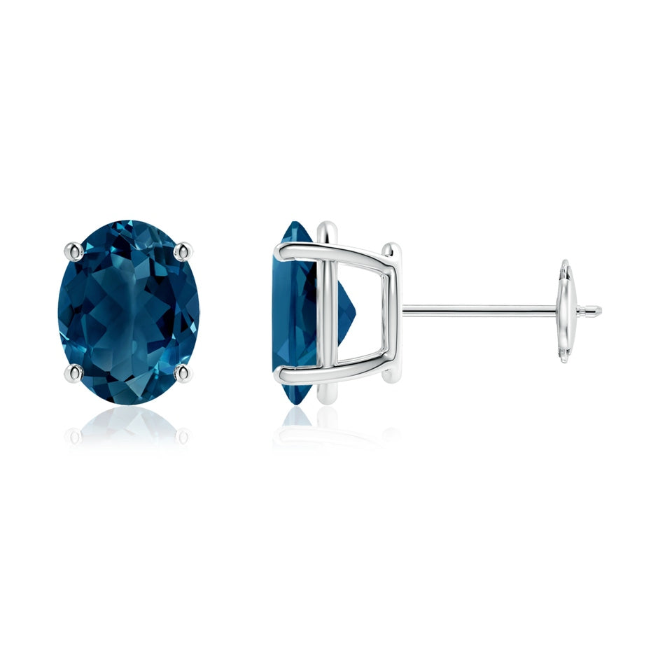 Prong-Set Oval Solitaire London Blue Topaz Stud Earrings