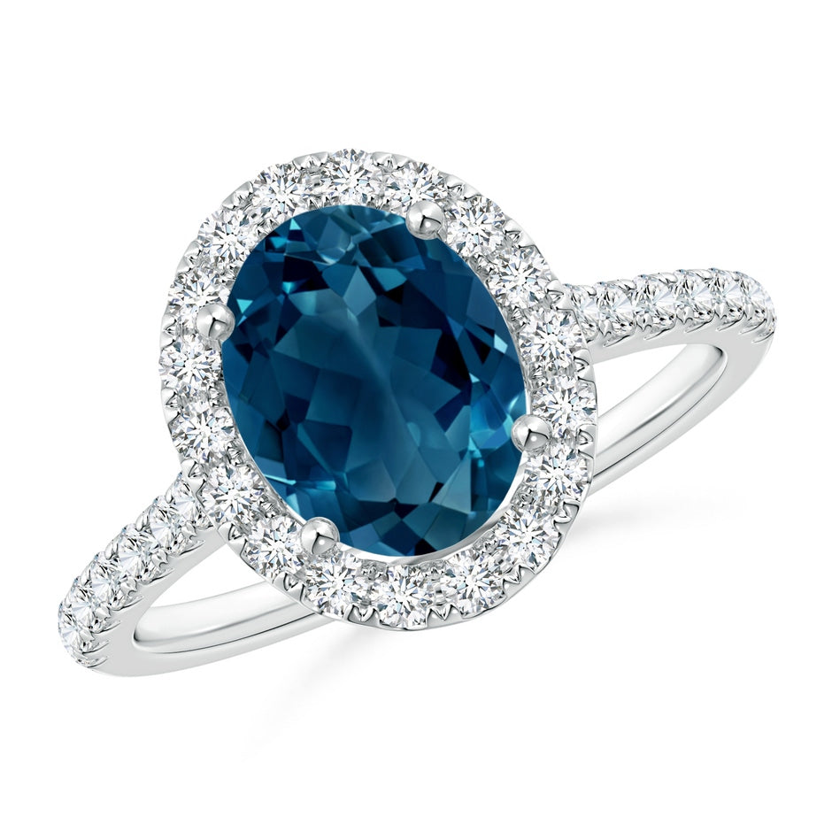 Prong-Set Oval London Blue Topaz Halo Ring with Diamond Accents