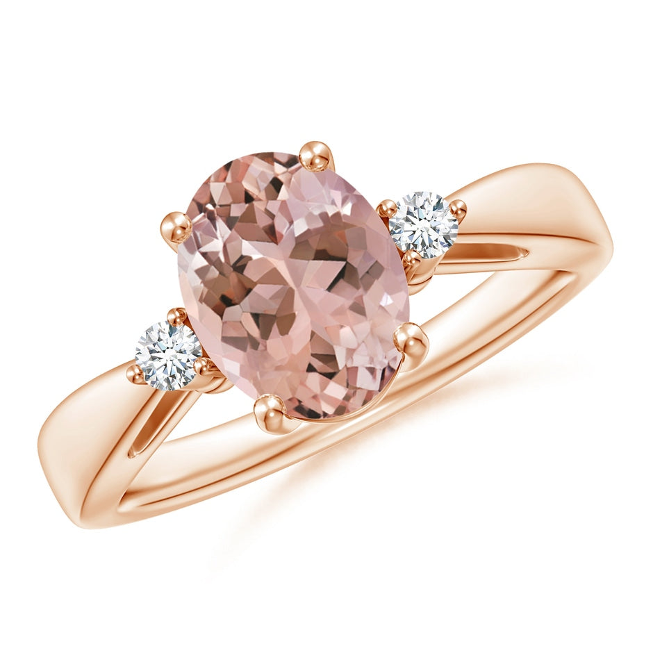 Tapered Shank Morganite Solitaire Ring with Diamond Accents