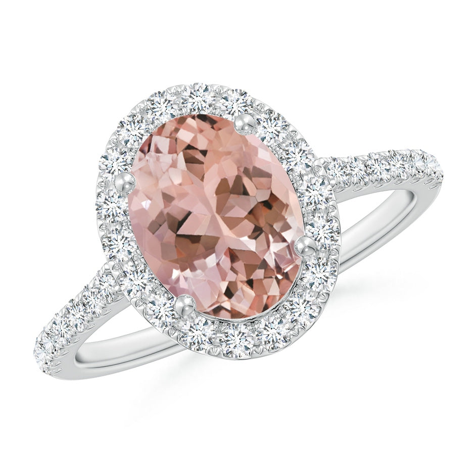 Prong-Set Oval Morganite Halo Ring with Diamonds