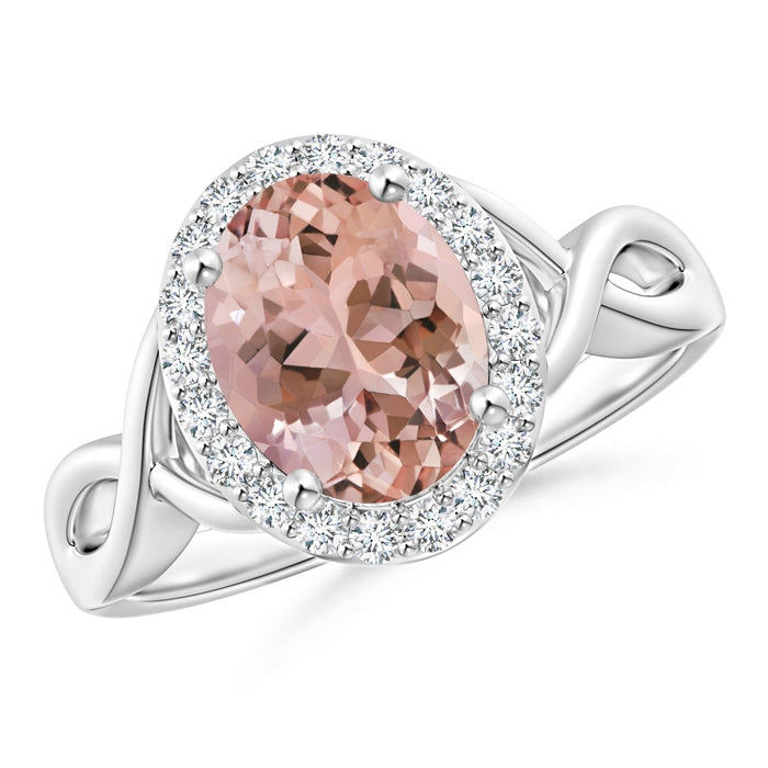 Oval Morganite Infinity Ring with Diamond Halo