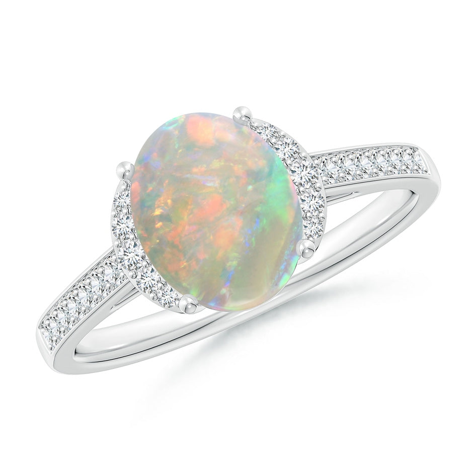 Classic Solitaire Oval Opal and Diamond Collar Ring