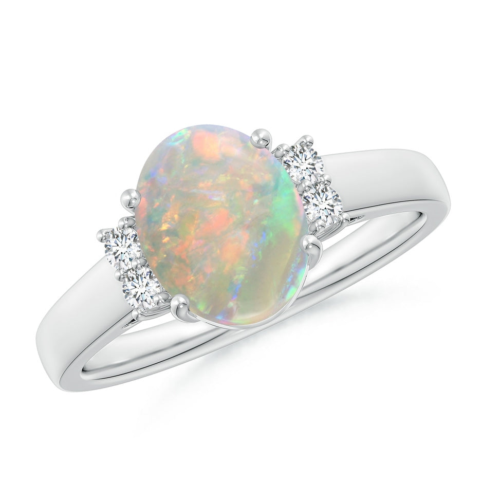 Oval-Shaped Opal Solitaire Ring with Diamond Accents