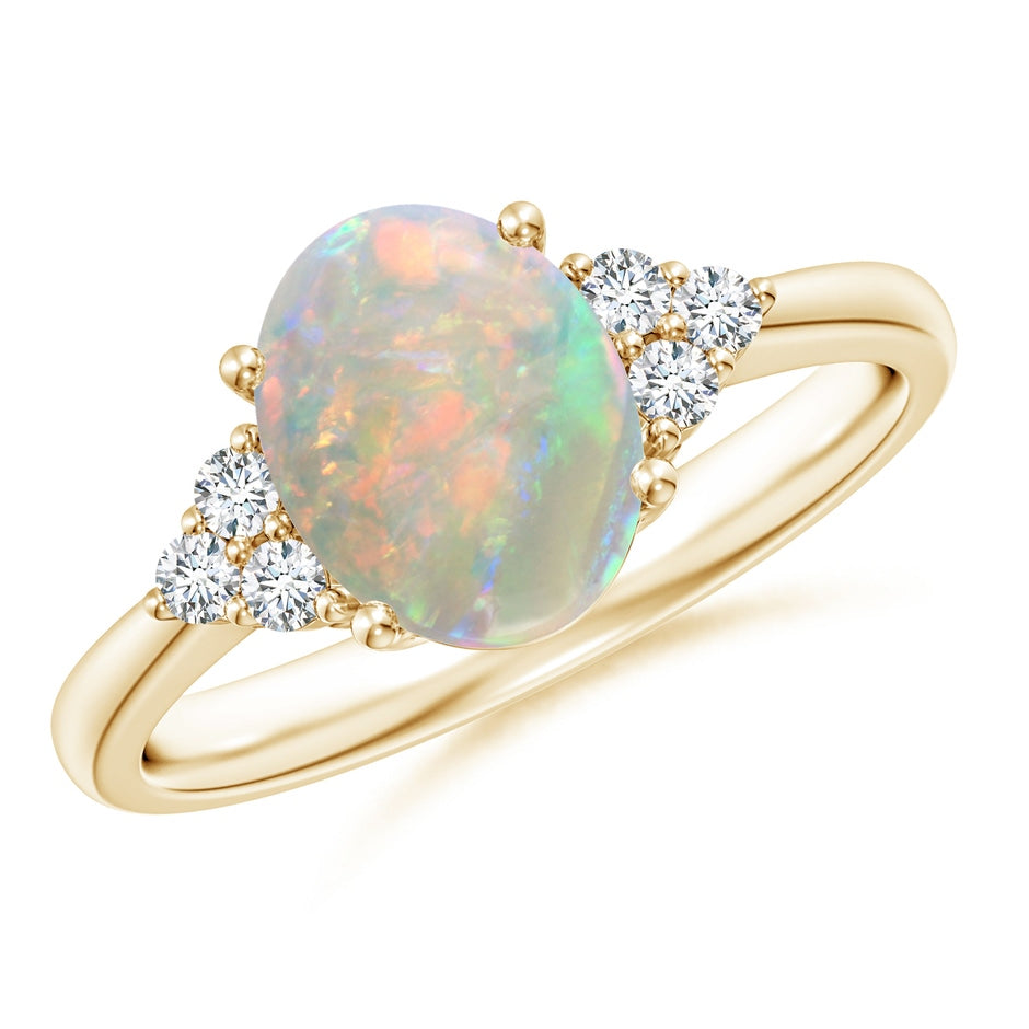 Tapered Shank Oval Opal Ring with Trio Diamond Accent
