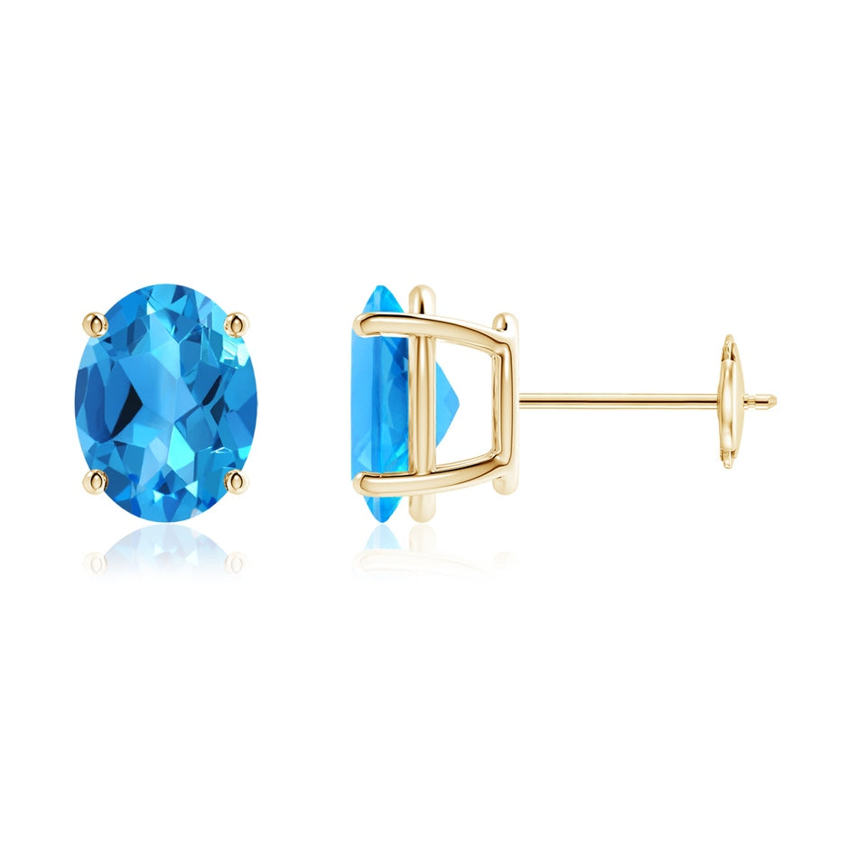 Prong-Set Oval Solitaire Swiss Blue Topaz Stud Earrings