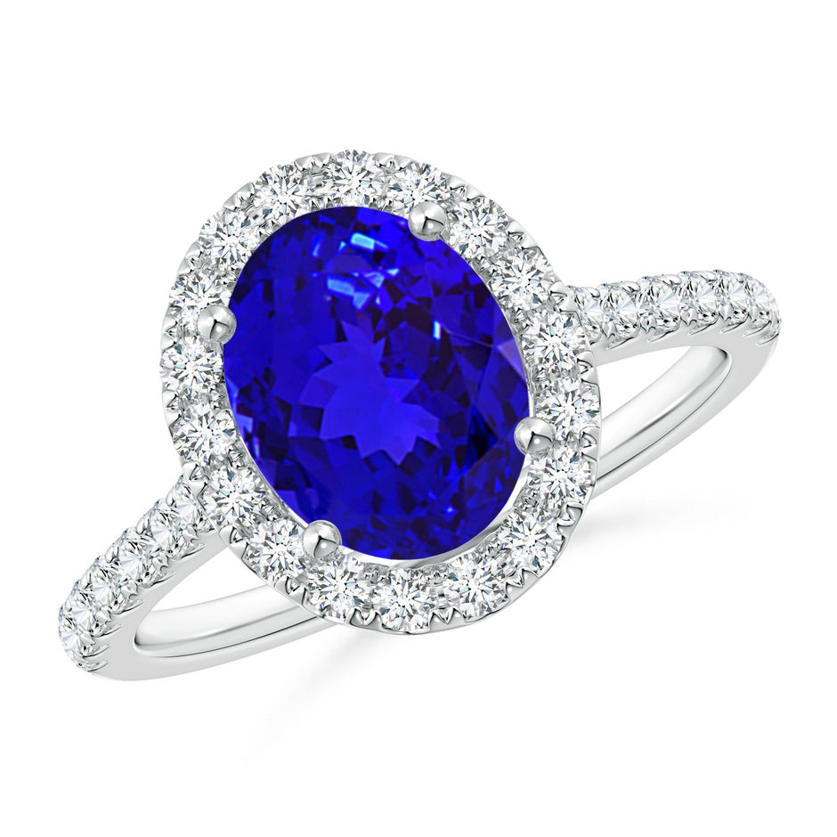 Prong-Set Oval Tanzanite Halo Ring with Diamond Accents