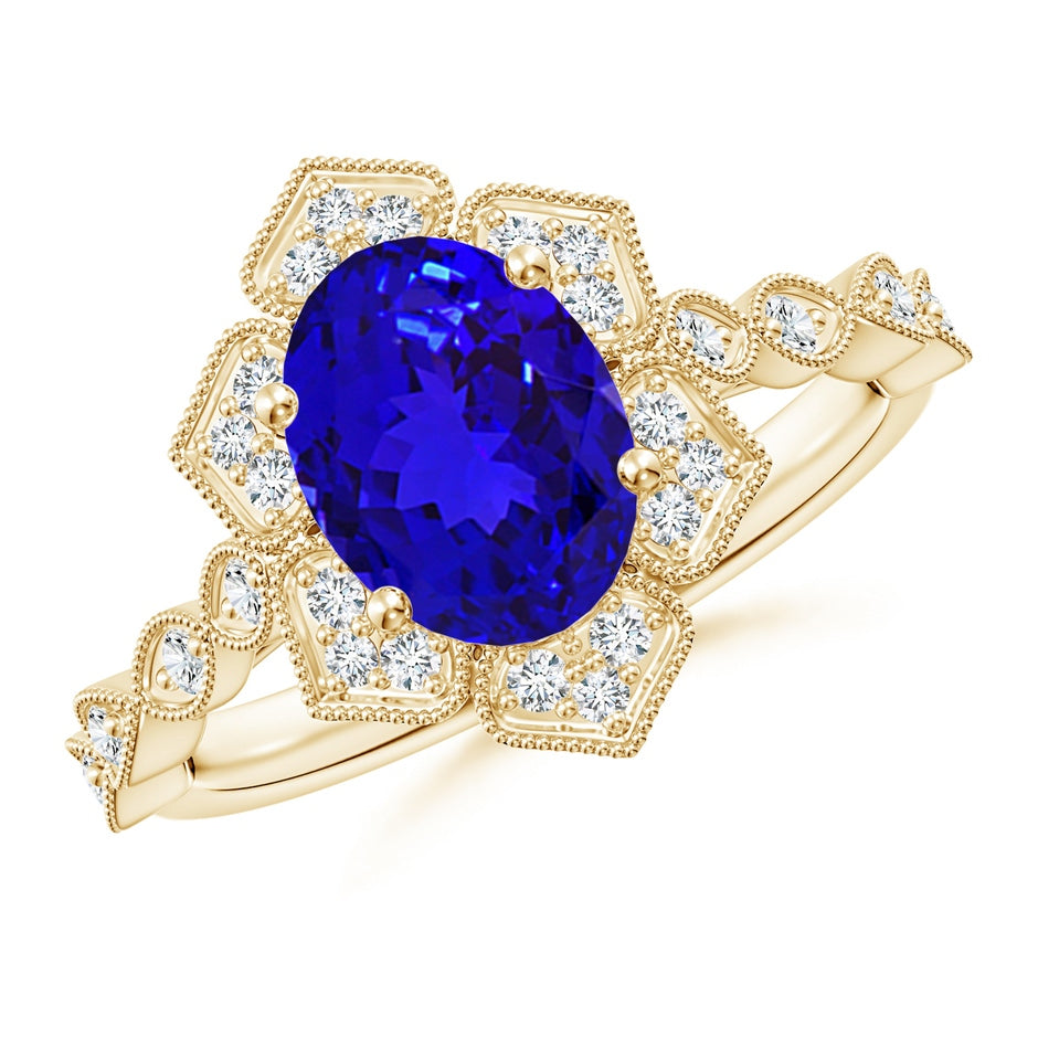 Oval Tanzanite Trillium Floral Shank Ring