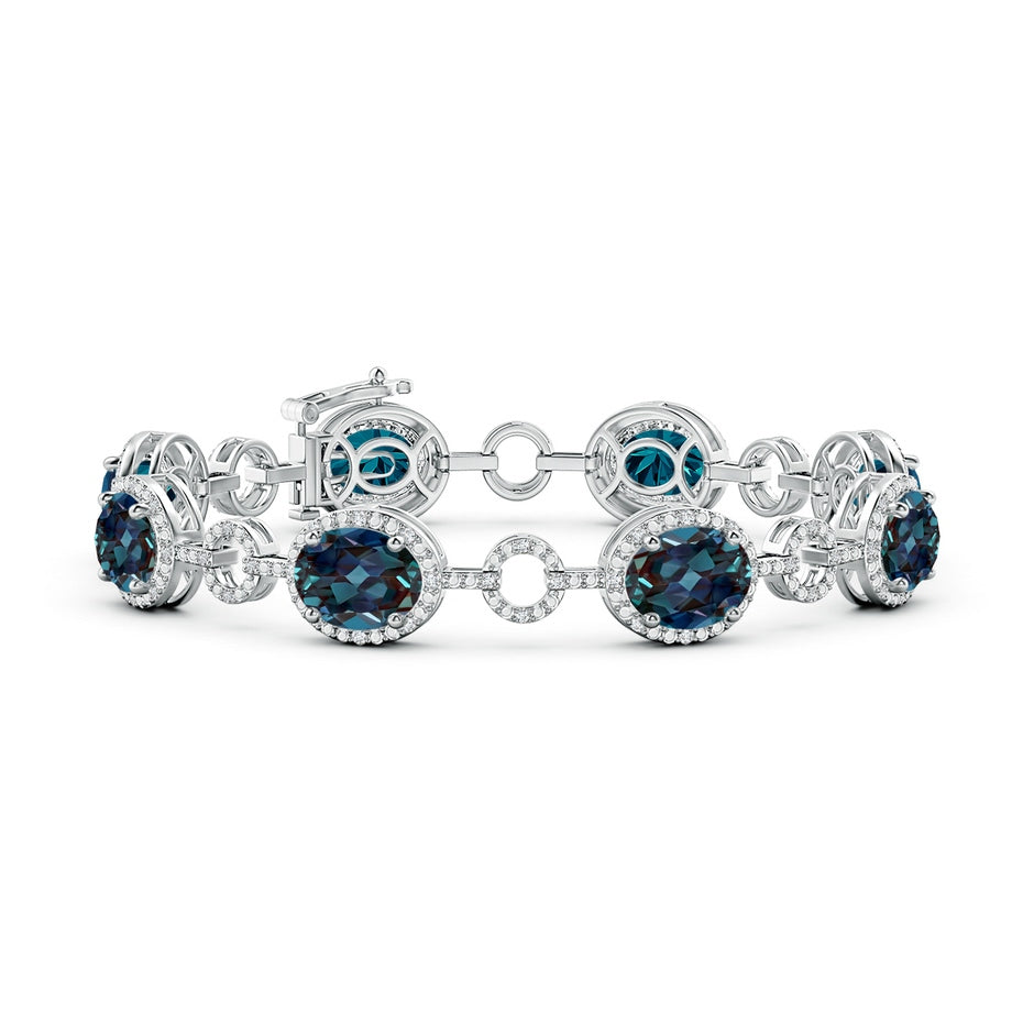 Oval Lab-Grown Alexandrite Halo Open Circle Link Bracelet