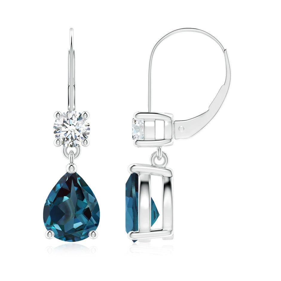 Pear Lab-Grown Alexandrite Leverback Drop Earrings with Diamond