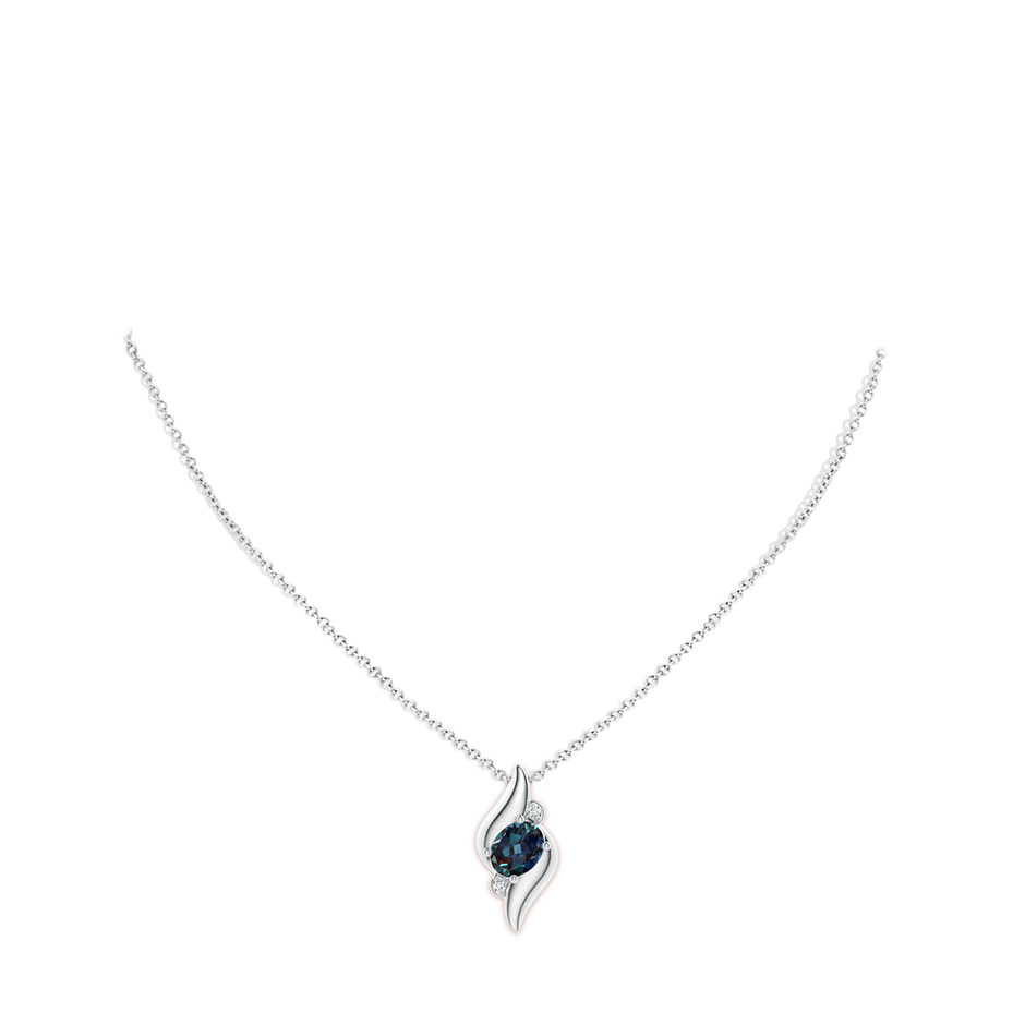 Shell Style Oval Lab-Grown Alexandrite and Diamond Pendant
