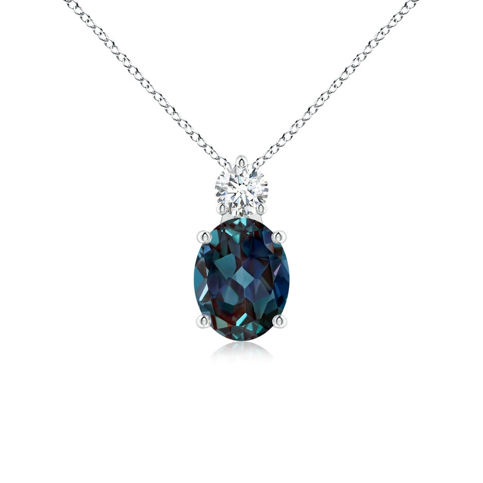 Oval Lab-Grown Alexandrite Solitaire Pendant with Diamond