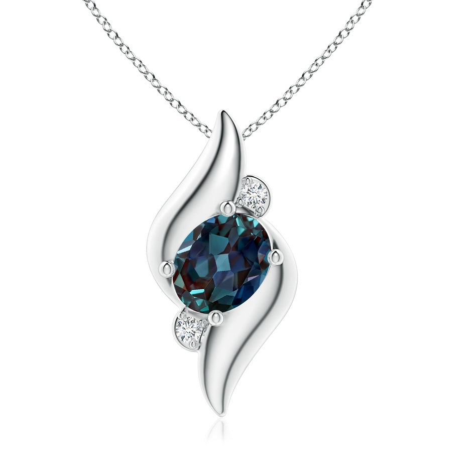 Shell Style Oval Lab-Grown Alexandrite and Diamond Pendant