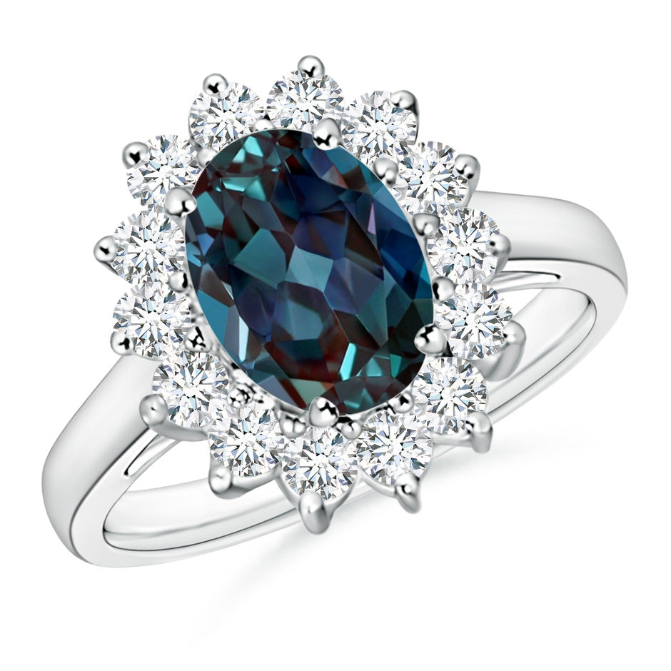 Princess Diana Inspired Lab-Grown Alexandrite Ring with Diamond Halo