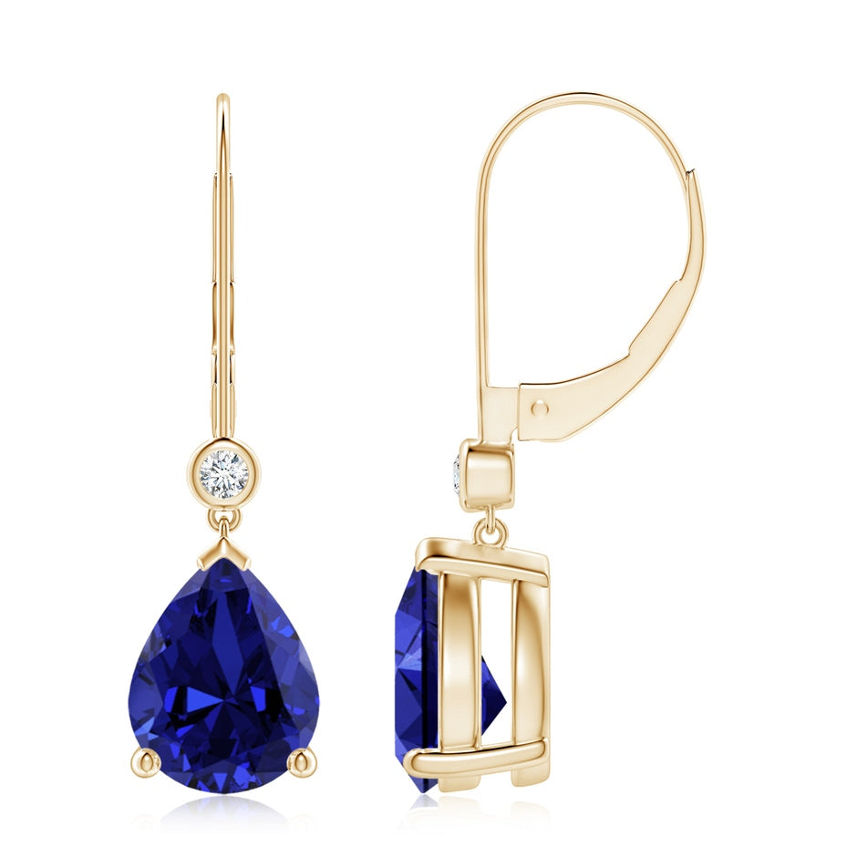 Lab-Grown Pear-Shaped Sapphire Leverback Drop Earrings with Lab Diamond