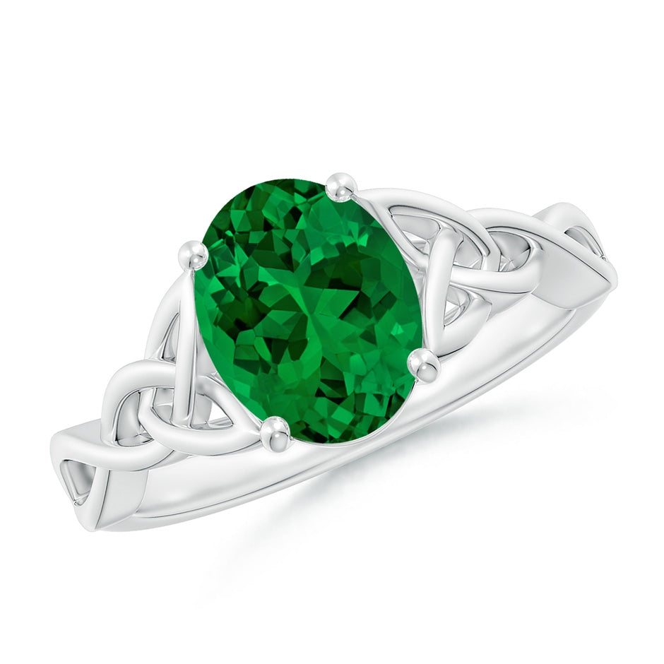 Lab-Grown Oval Emerald Celtic Knot Engagement Ring