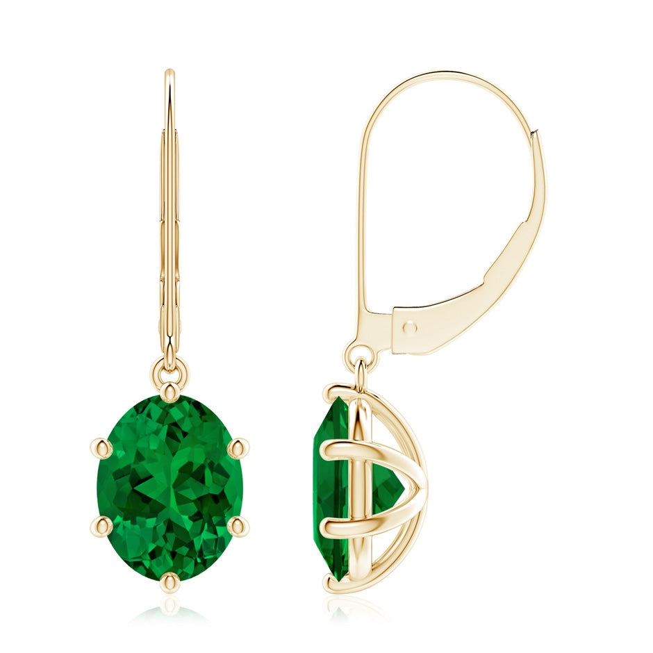 Lab-Grown Oval Emerald Leverback Drop Earrings