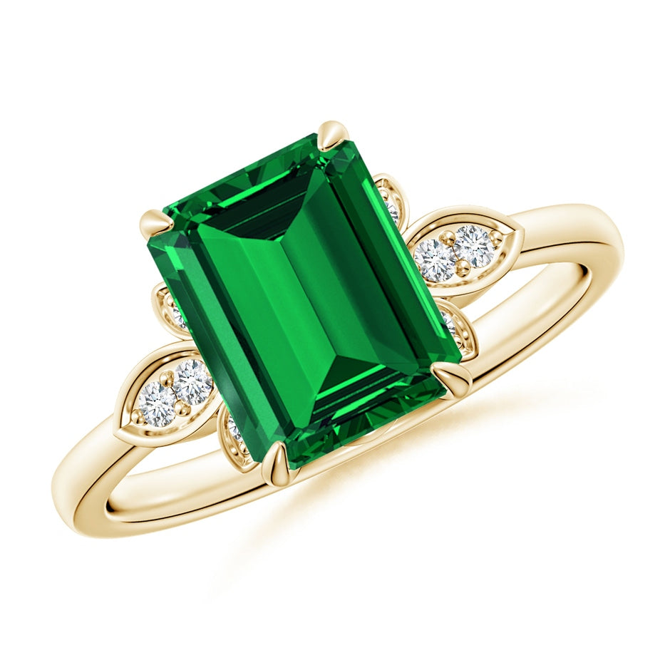 Lab-Grown Nature-Inspired Emerald-Cut Emerald Engagement Ring