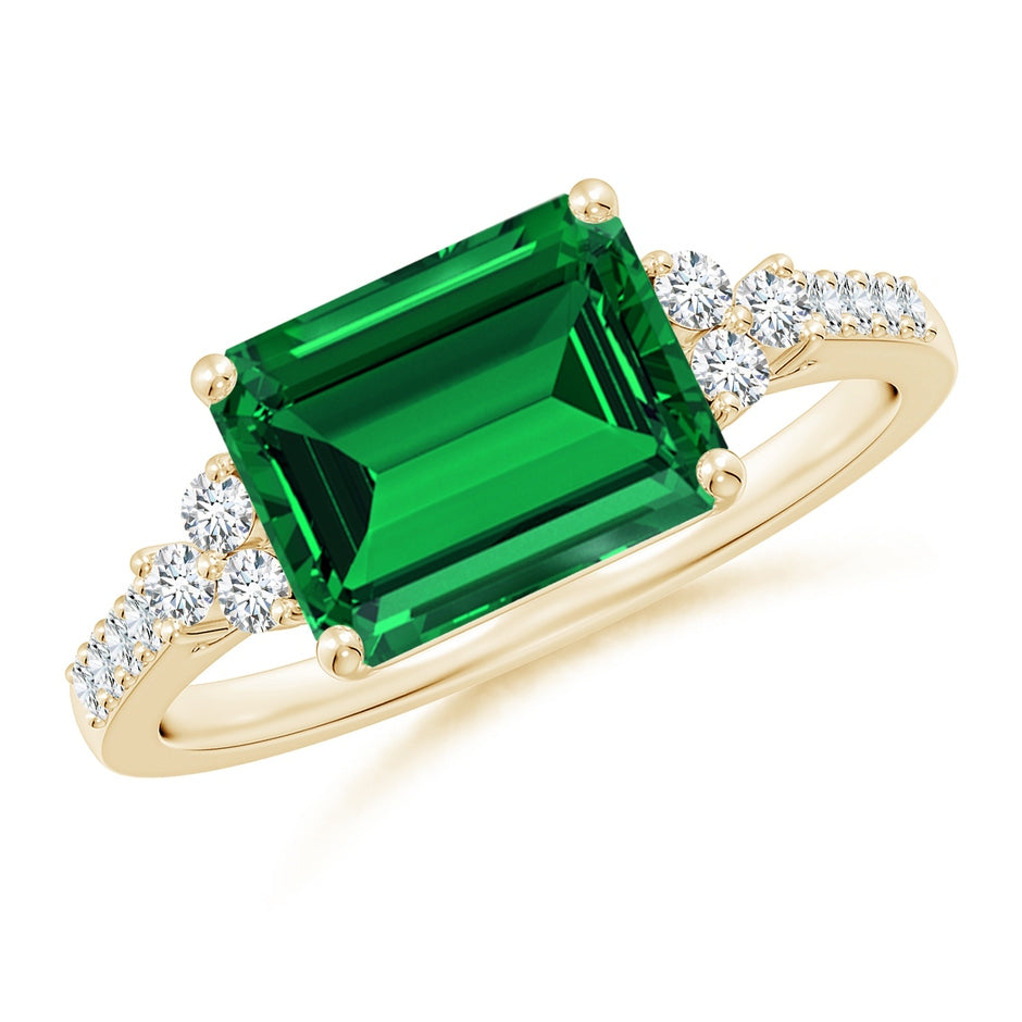 Lab-Grown East-West Emerald-Cut Emerald Side Stone Engagement Ring