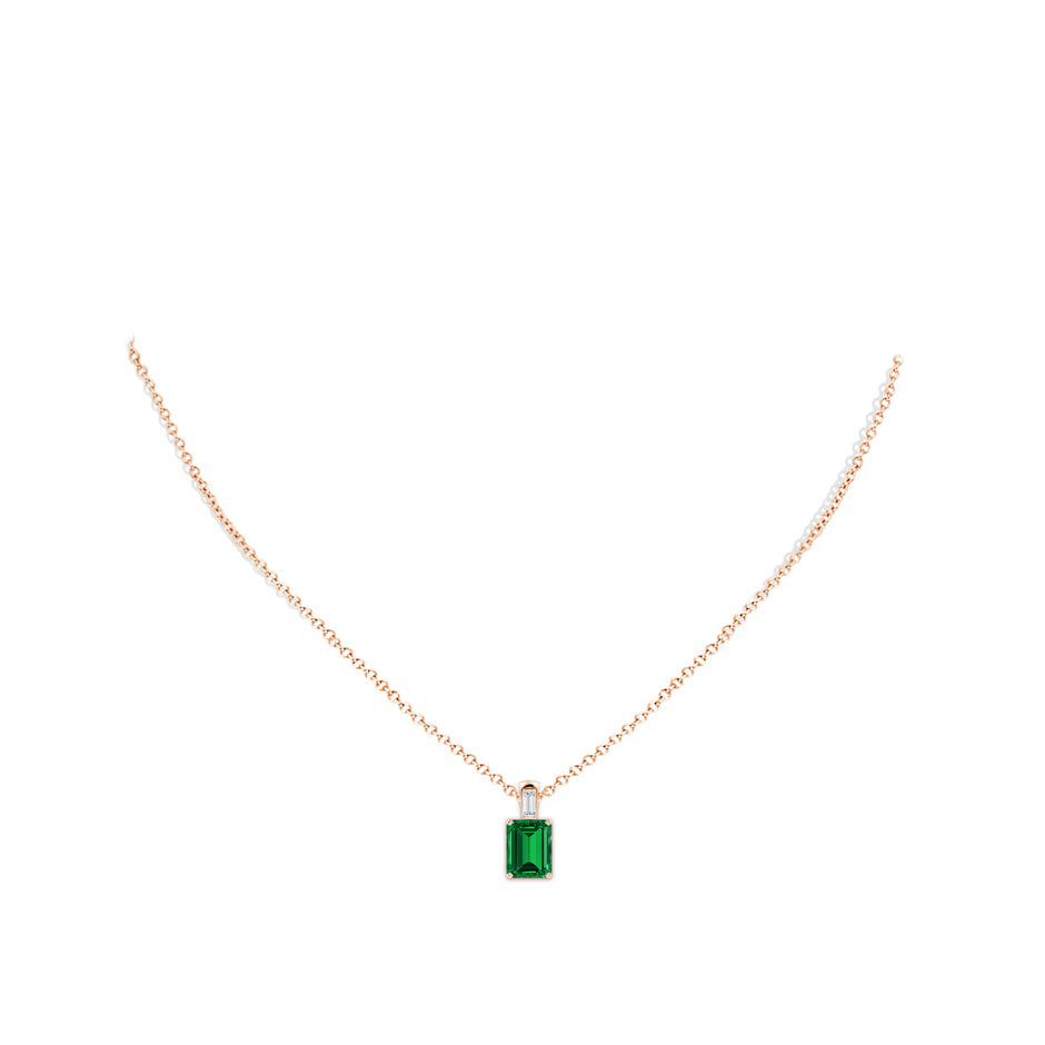 Emerald-Cut Lab-Grown Emerald Pendant with Baguette Diamond