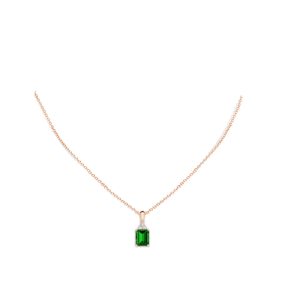 Lab-Grown Emerald-Cut Emerald Pendant with Lab Diamond Trio