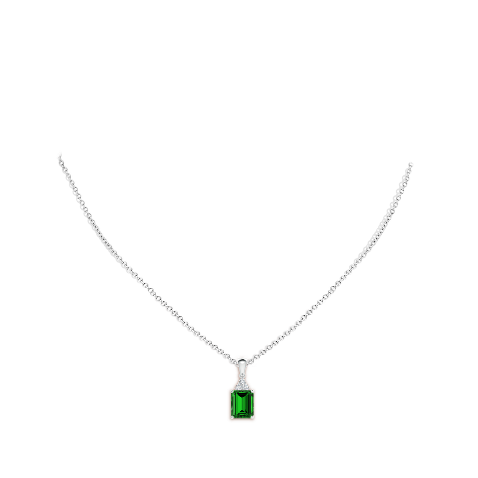 Lab-Grown Emerald-Cut Emerald Pendant with Lab Diamond Trio