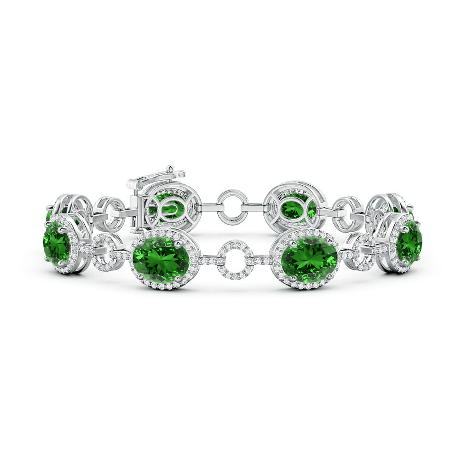 Lab-Grown Oval Emerald Halo Open Circle Link Bracelet