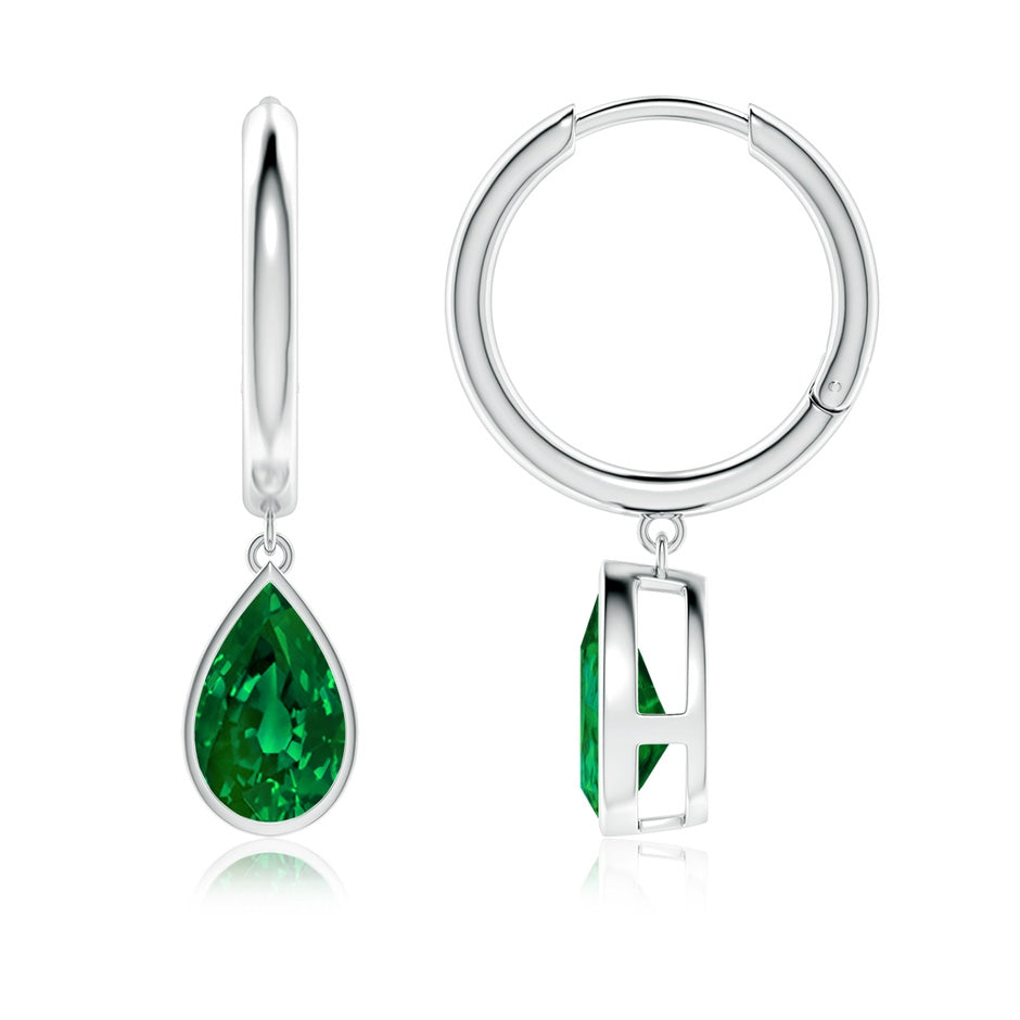 Pear-Shaped Lab-Grown Emerald Hoop Drop Earrings