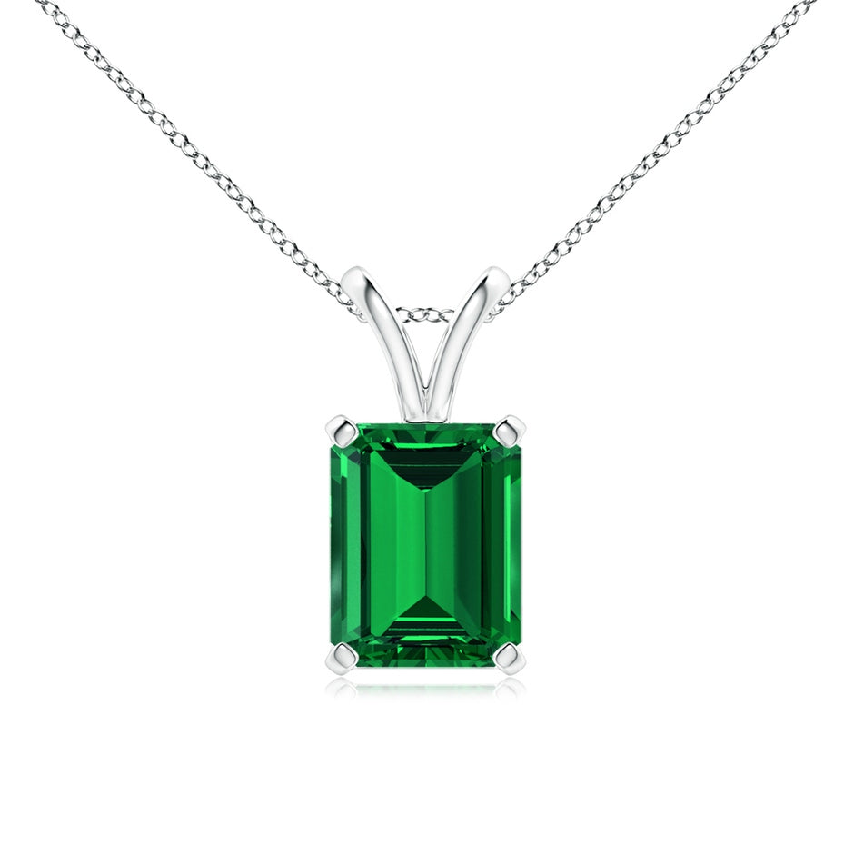 Lab-Grown Emerald-Cut Emerald Solitaire V-Bale Pendant