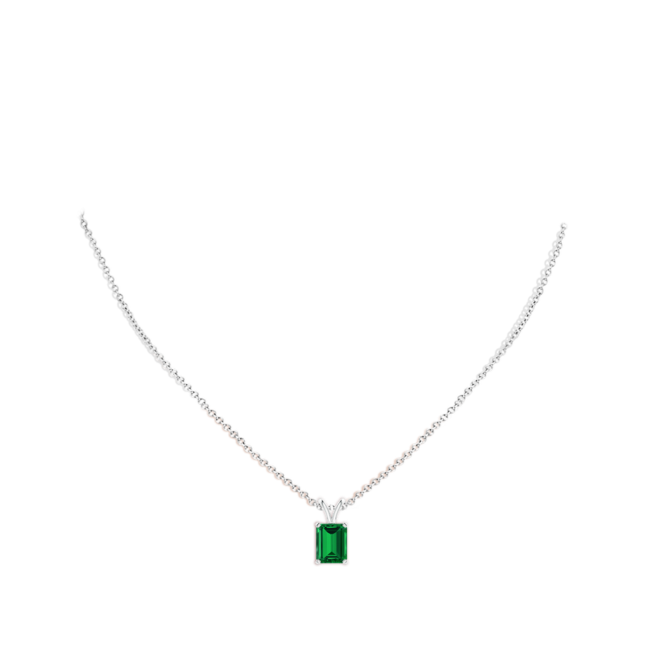 Lab-Grown Emerald-Cut Emerald Solitaire V-Bale Pendant