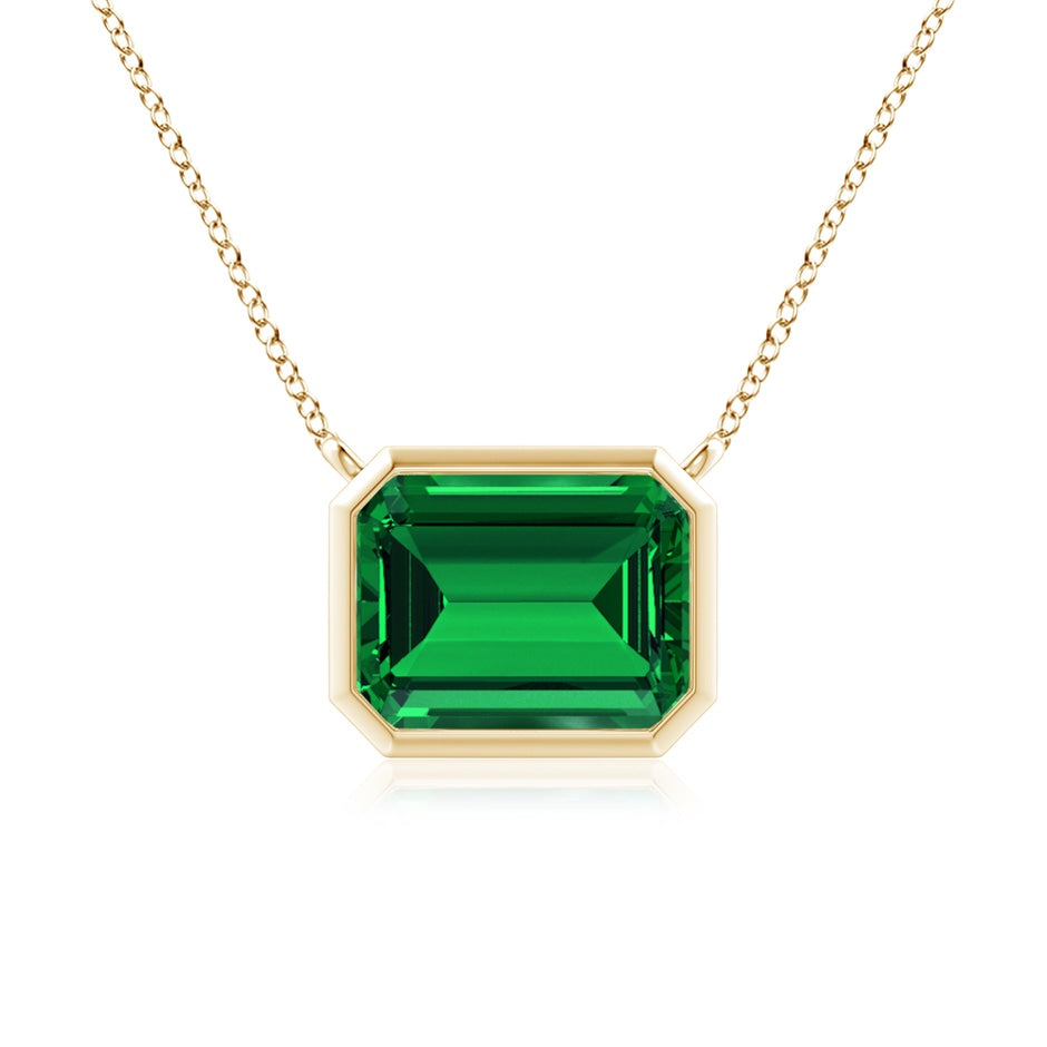 Lab-Grown East-West Bezel-Set Emerald-Cut Emerald Pendant