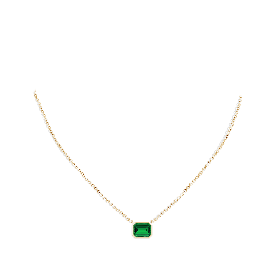 Lab-Grown East-West Bezel-Set Emerald-Cut Emerald Pendant
