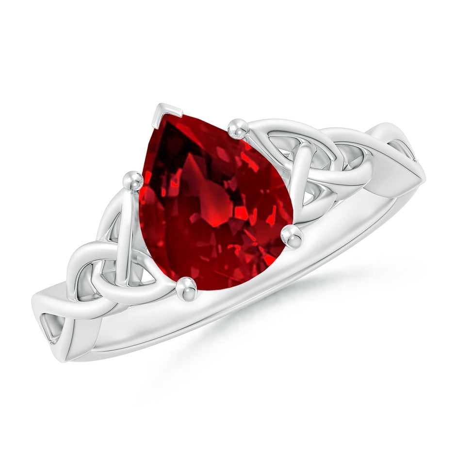 Lab-Grown Pear-Shaped Ruby Celtic Knot Engagement Ring