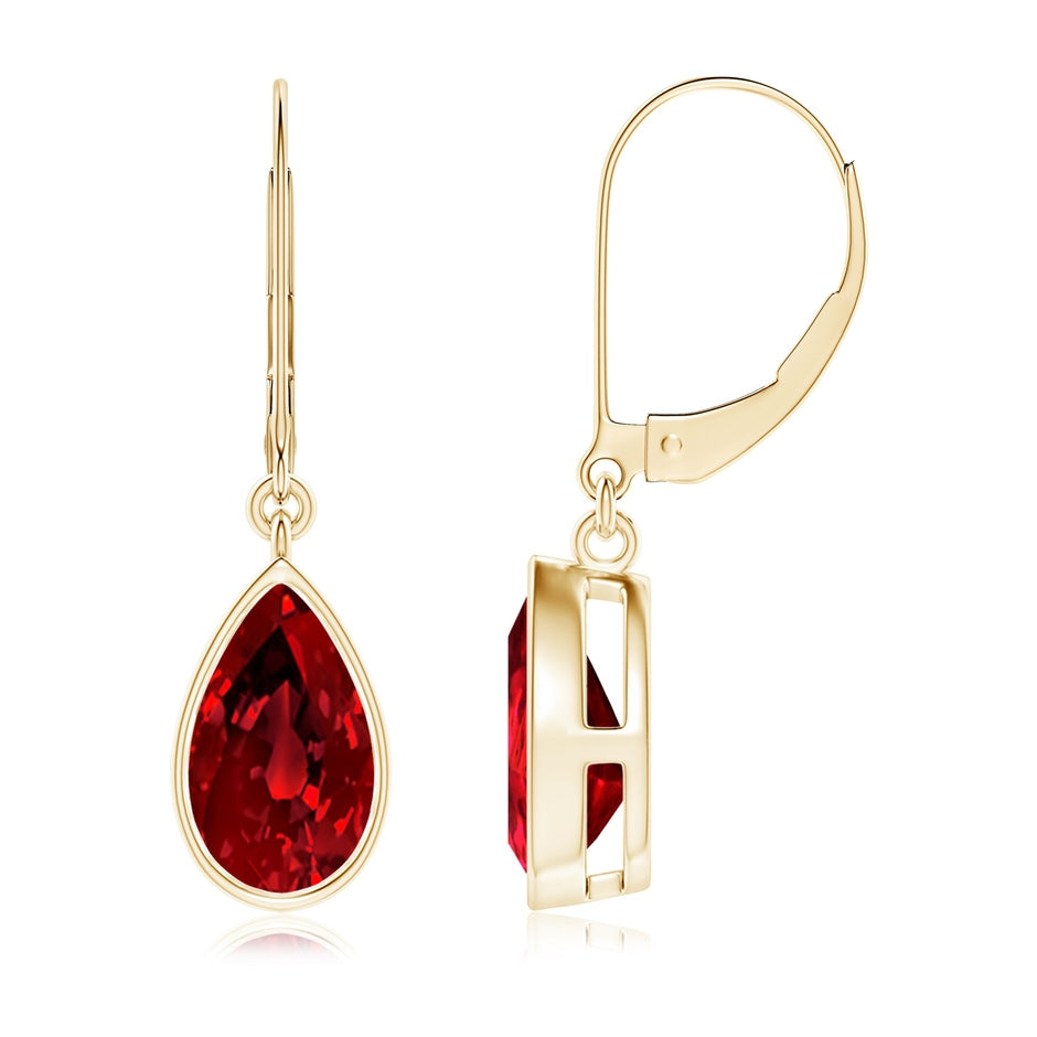 Lab-Grown Pear-Shaped Ruby Leverback Drop Earrings