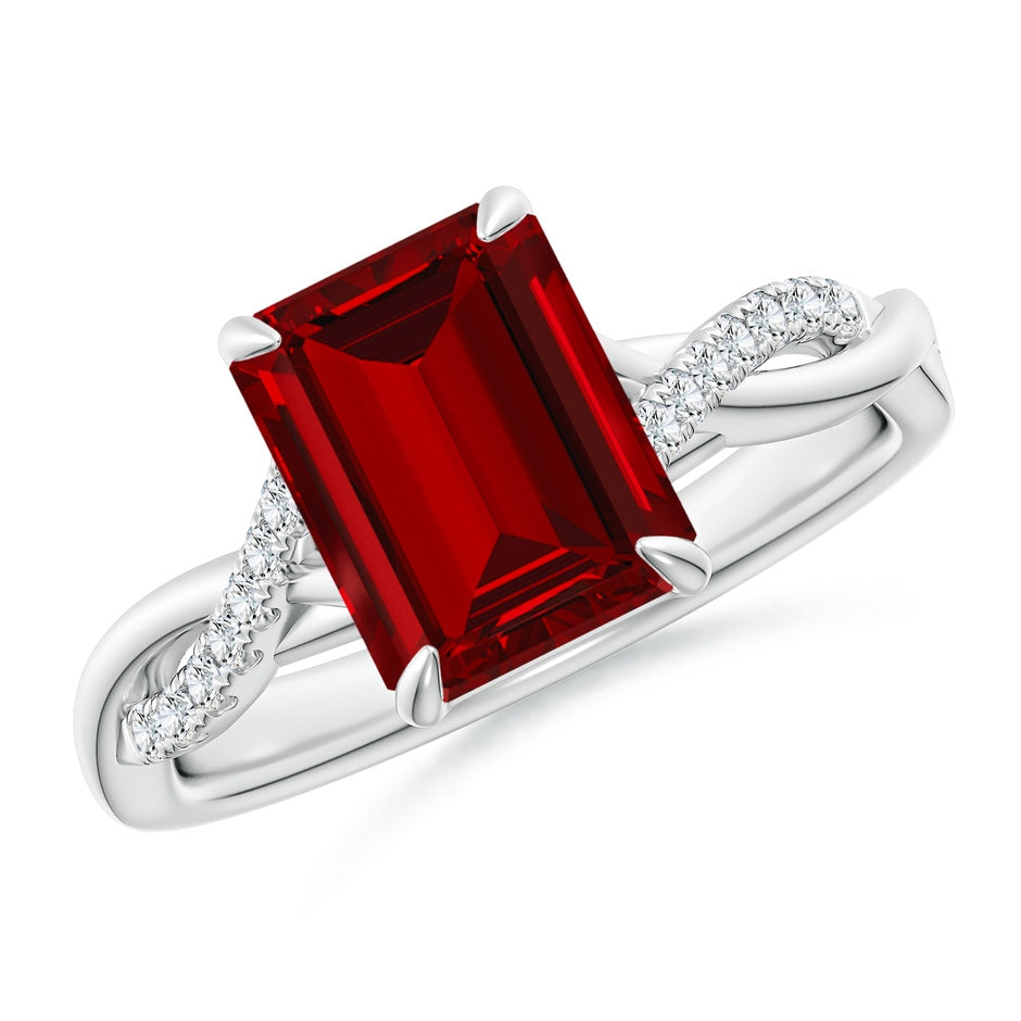 Lab-Grown Emerald-Cut Ruby Twisted Shank Engagement Ring