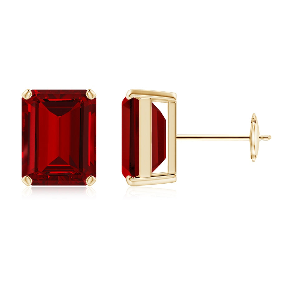 Lab-Grown Prong-Set Emerald-Cut Ruby Solitaire Stud Earrings