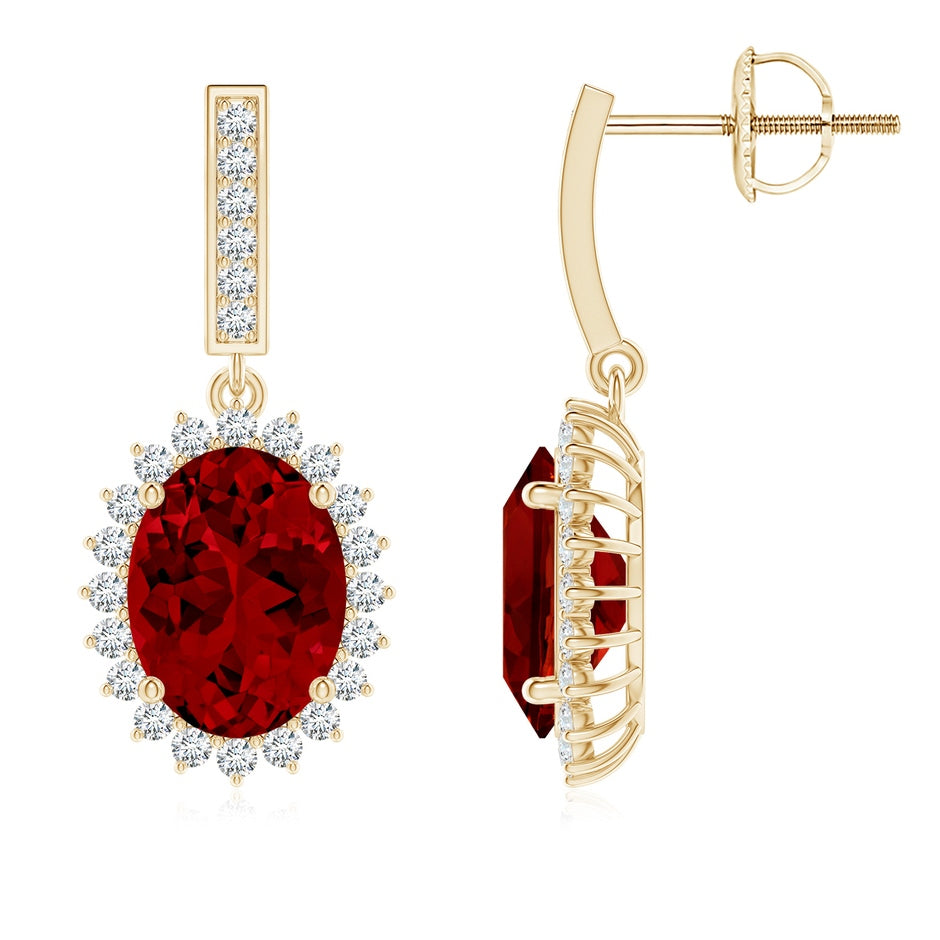 Lab-Grown Oval Ruby Halo Drop Earrings